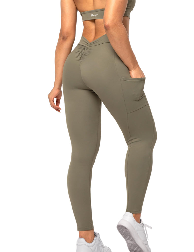 Danysu Pocket V-Back Scrunch Butt Leggings Naked Feel