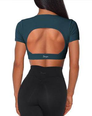 Danysu Open Back Crop Top Short Sleeve