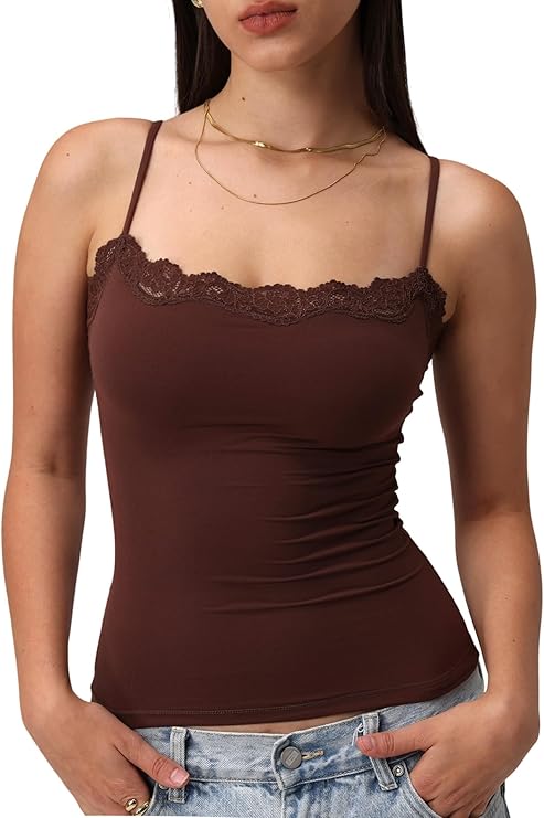 Padded Lace Cami Top Double Lined Sexy Tank Top Spaghetti Strap
