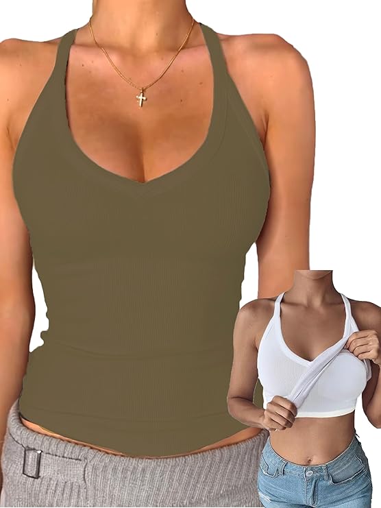 V FOR CITY Womens Shelf Bra Tank Tops Racerback Botswana