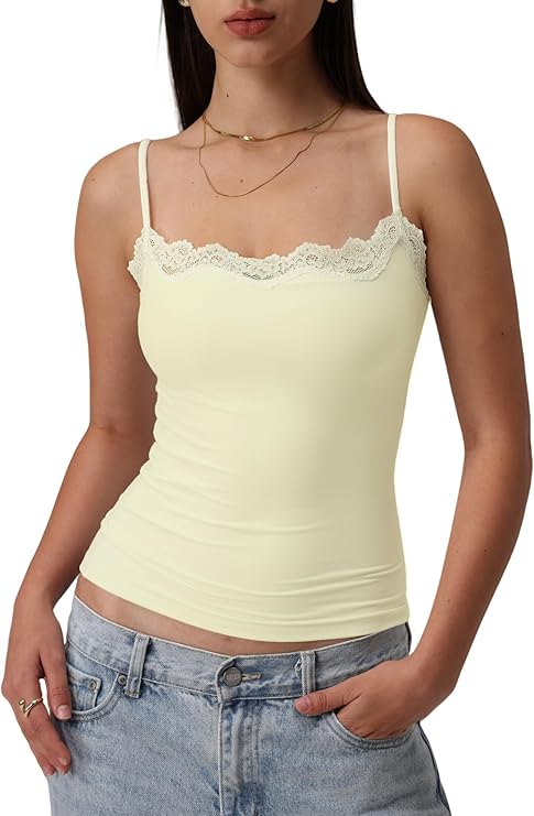 Padded Lace Cami Top Double Lined Sexy Tank Top Spaghetti Strap