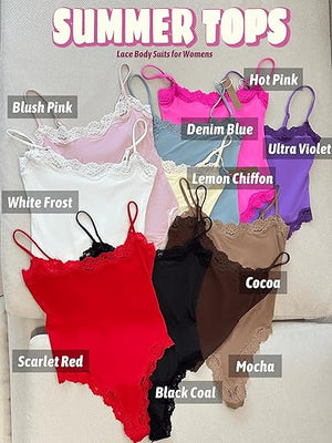 Lace Body Suit Square Neck Tops for Women Sleeveless Spaghetti Strap Tank Top Bodysuits for Women Sexy Jumpsuit