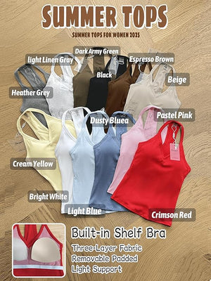 Danysu V Neck Cotton Tank Tops with Built-in Shelf Bra