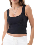 Danysu Women Diamond Square Neck Tank Top with Built in Bra