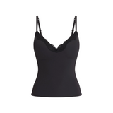 Women Sexy Deep V Neck Lace Tank Top with Built in Shelf Bra
