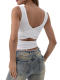 Danysu Women Diamond Square Neck Tank Top with Built in Bra