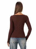 Long Sleeve Boat Neck Ribbed Shirt