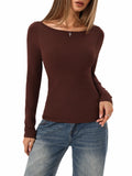 Long Sleeve Boat Neck Ribbed Shirt
