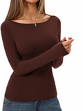 Long Sleeve Boat Neck Ribbed Shirt