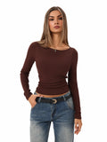 Long Sleeve Boat Neck Ribbed Shirt