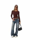Long Sleeve Boat Neck Ribbed Shirt