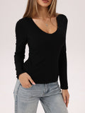 Long Sleeve V Neck Ribbed Shirt