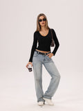 Long Sleeve V Neck Ribbed Shirt