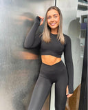 Danysu Long Sleeve Cross Waist Workout Set