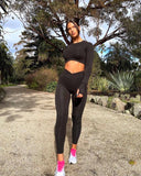 Danysu Long Sleeve Cross Waist Workout Set