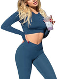 Danysu Long Sleeve Cross Waist Workout Set