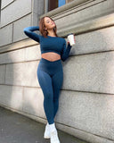 Danysu Long Sleeve Cross Waist Workout Set