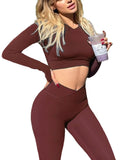 Danysu Long Sleeve Cross Waist Workout Set