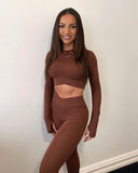 Danysu Long Sleeve Cross Waist Workout Set