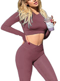 Danysu Long Sleeve Cross Waist Workout Set
