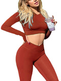 Danysu Long Sleeve Cross Waist Workout Set