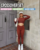 Danysu Long Sleeve Cross Waist Workout Set