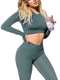 Danysu Long Sleeve Cross Waist Workout Set