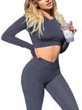 Danysu Long Sleeve Cross Waist Workout Set