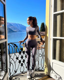 Danysu Long Sleeve Cross Waist Workout Set