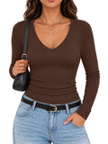 Long Sleeve V Neck Ribbed Shirt