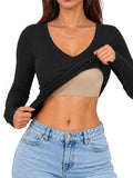 Long Sleeve V Neck Ribbed Shirt