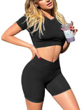 Danysu Short Sleeve Cross Waist Workout Set