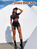 Danysu Short Sleeve Cross Waist Workout Set
