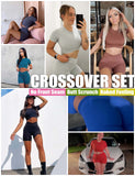 Danysu Short Sleeve Cross Waist Workout Set