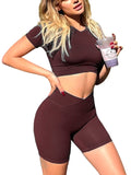 Danysu Short Sleeve Cross Waist Workout Set