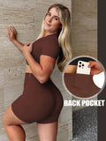 Danysu Short Sleeve Cross Waist Workout Set