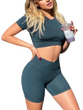 Danysu Short Sleeve Cross Waist Workout Set