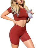 Danysu Short Sleeve Cross Waist Workout Set