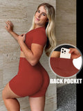 Danysu Short Sleeve Cross Waist Workout Set