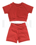 Danysu Short Sleeve Cross Waist Workout Set