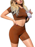 Danysu Short Sleeve Cross Waist Workout Set