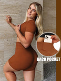Danysu Short Sleeve Cross Waist Workout Set