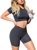 Danysu Short Sleeve Cross Waist Workout Set