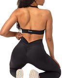 Danysu Pocket V-Back Scrunch Butt Leggings Naked Feel