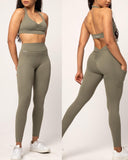 Danysu Pocket V-Back Scrunch Butt Leggings Naked Feel
