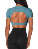 Danysu Open Back Crop Top Short Sleeve