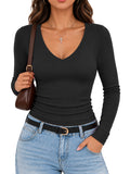 Long Sleeve V Neck Ribbed Shirt