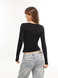 Square Neck Long Sleeve Slim Fit Shirt