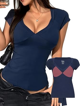 Tie Back Snatching Sexy V Neck T Shirt