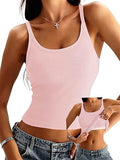 Women's Tank Tops Ribbed Fitted Cropped Camisoles with Built in Bras